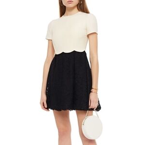 Valentino Garavani NWT Paneled two-tone crepe and corded lace mini dress